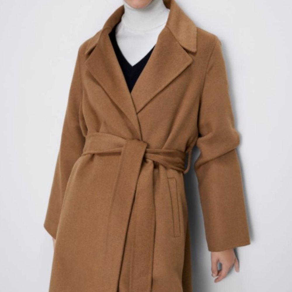 Zara Handmade Wool coat sz M new beige camel brown